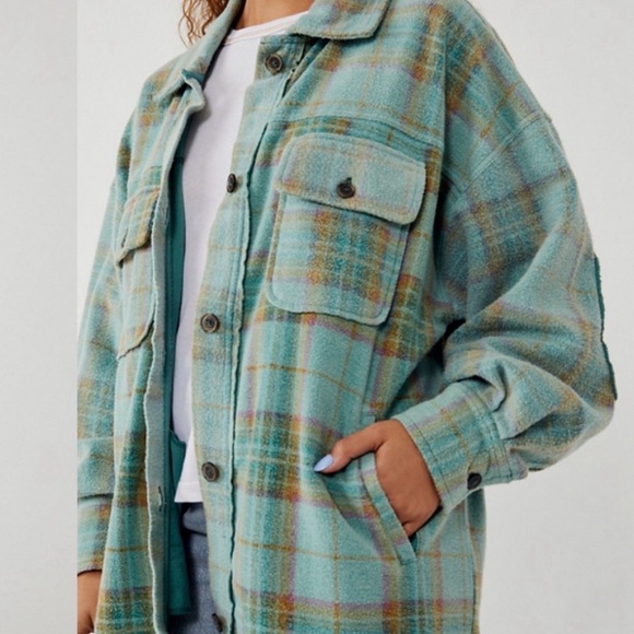 Free People Oversized Plaid Shirt Jacket Color: MOSS XL NWT - Picture 4 of 7